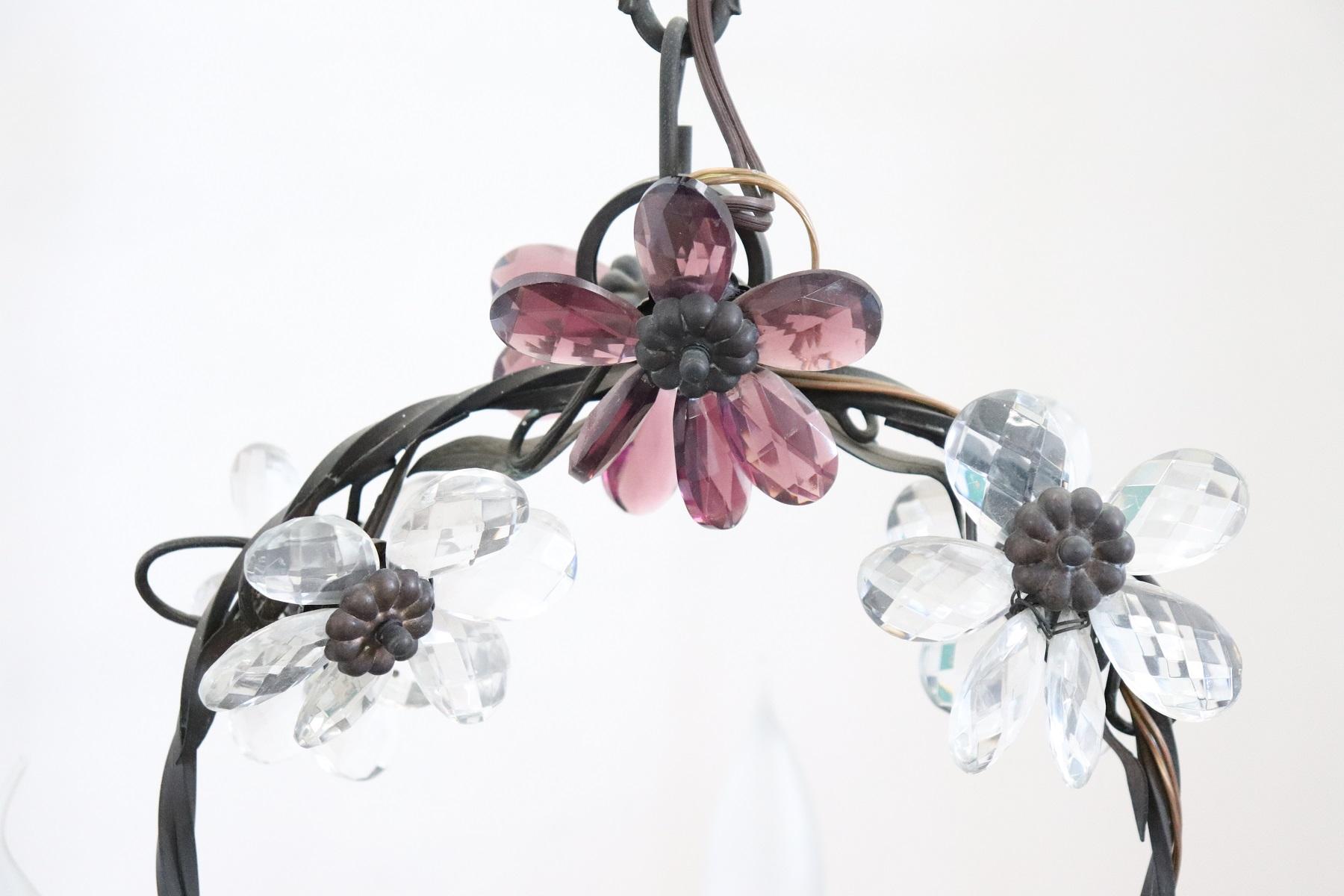 20th Century Italian Art Nouveau Bronze and Murano Glass Flowers Chandelier In Good Condition In Casale Monferrato, IT