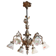 20th Century Italian Art Nouveau Gilded Bronze Chandelier Antique 20th Century Italian Art Nouveau Gilded Bronze Chandelier