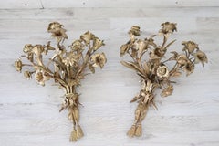 20th Century Italian Art Nouveau Pair of Candle Sconces in Gilded Bronze 5 Arms