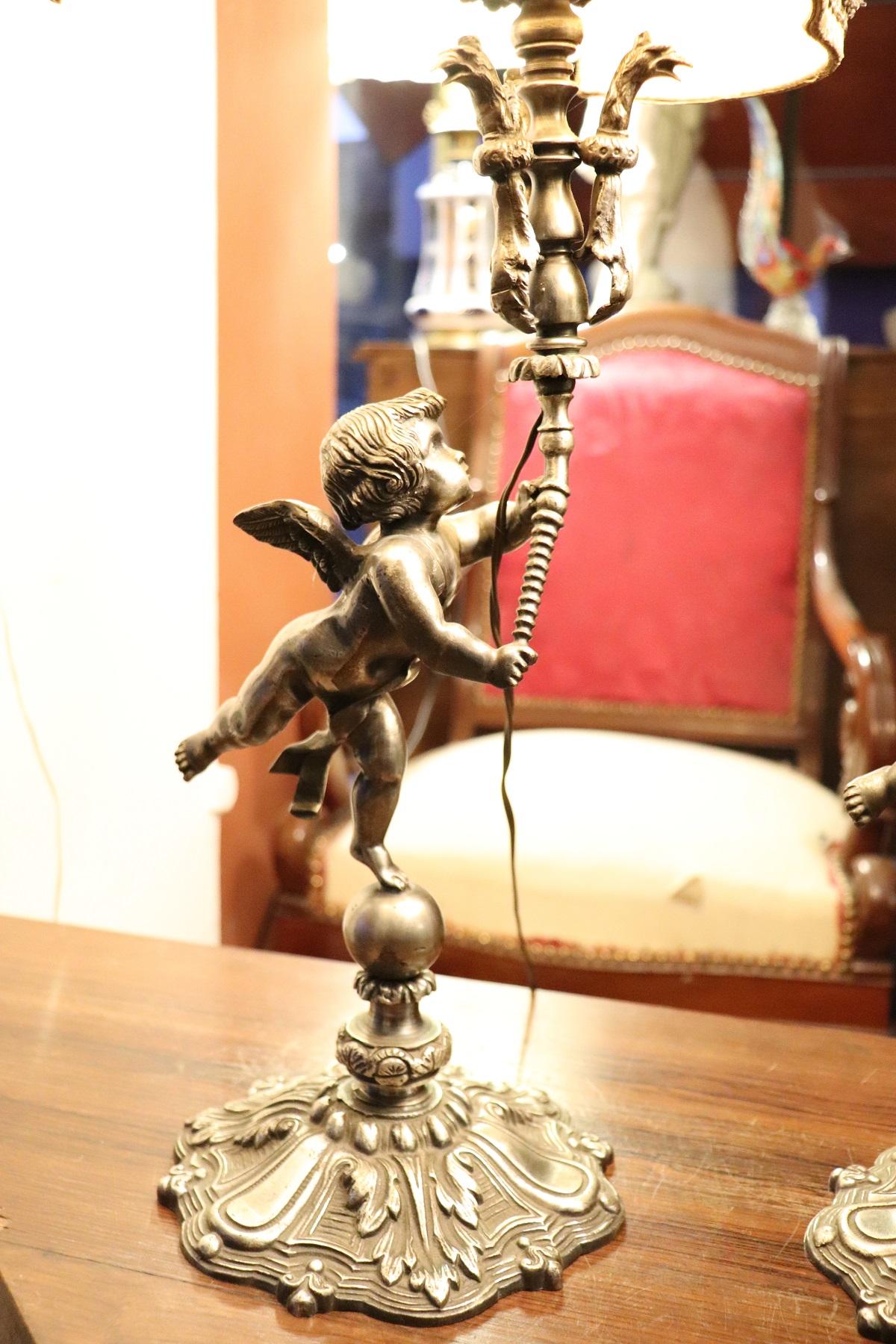 Early 20th Century 20th Century Italian Art Nouveau Silvered Bronze Pair of Table Lamp