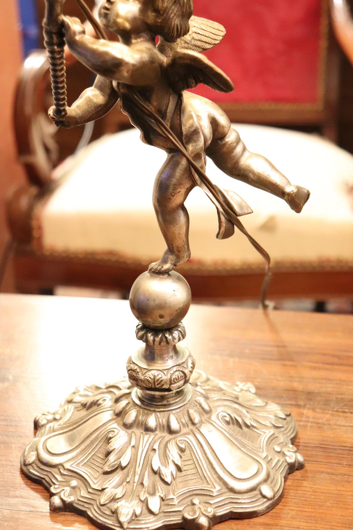 20th Century Italian Art Nouveau Silvered Bronze Pair of Table Lamp 3