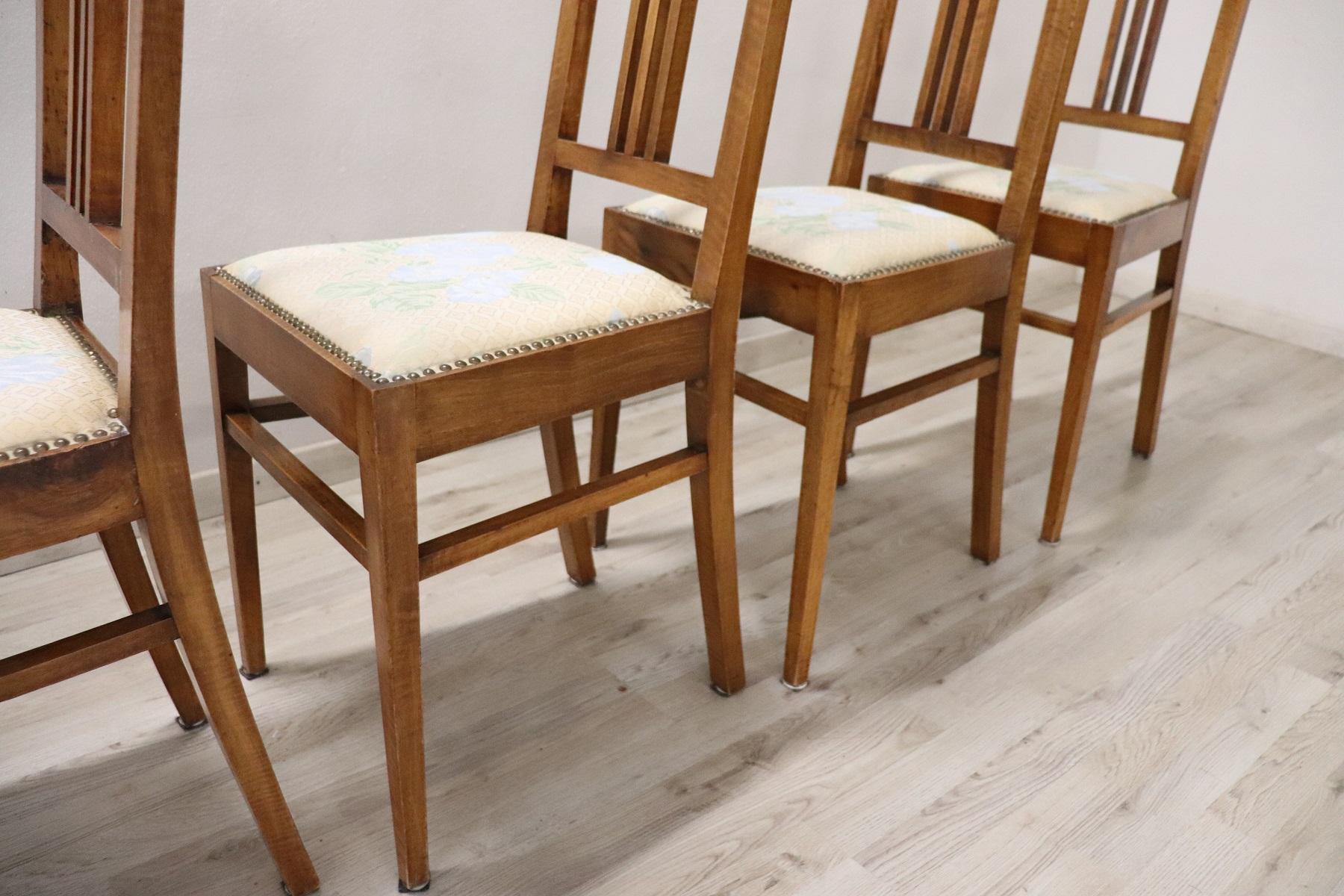 20th Century Italian Art Nouveau Style Walnut Wood Chairs, Set of Six 4