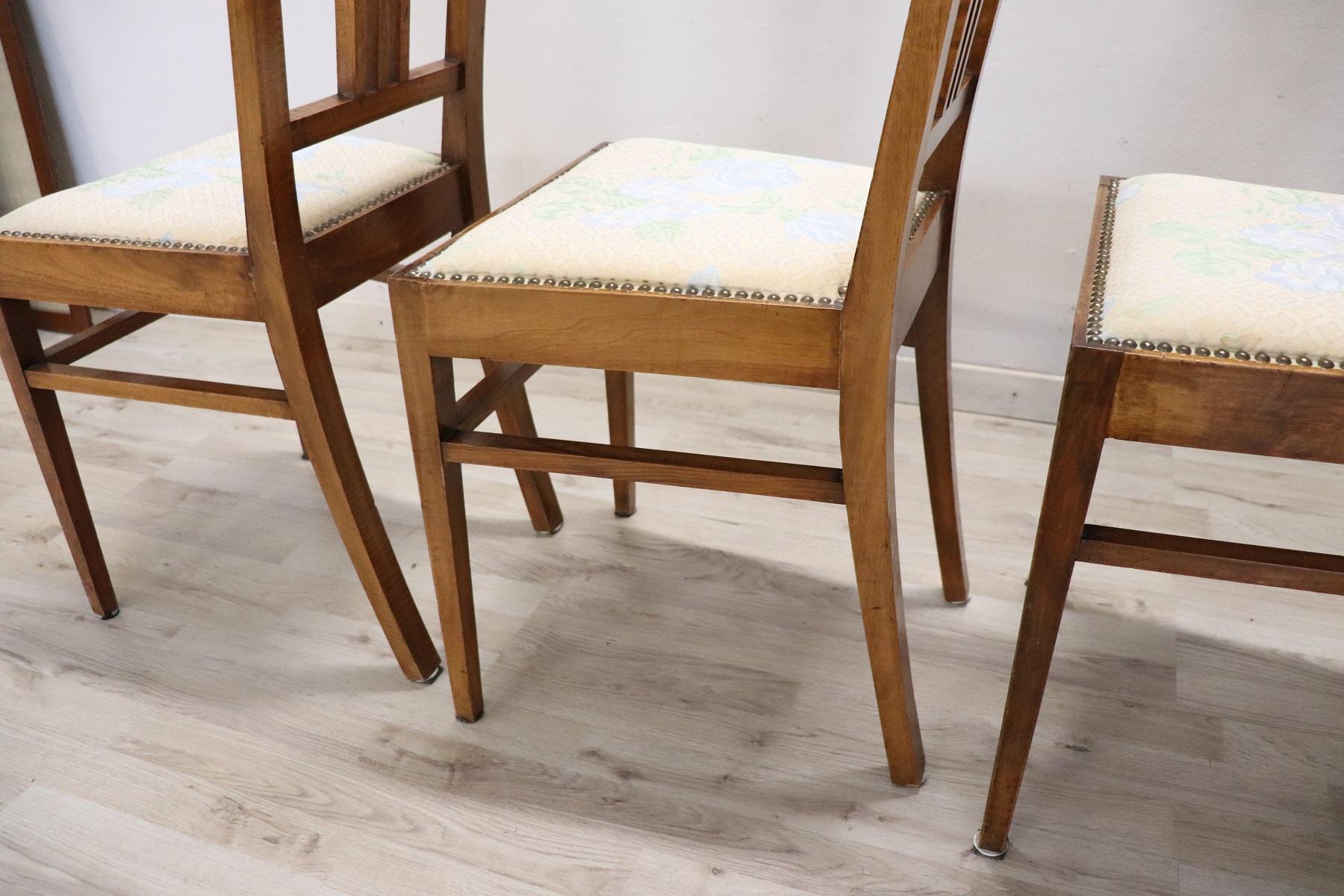 20th Century Italian Art Nouveau Style Walnut Wood Chairs, Set of Six 5
