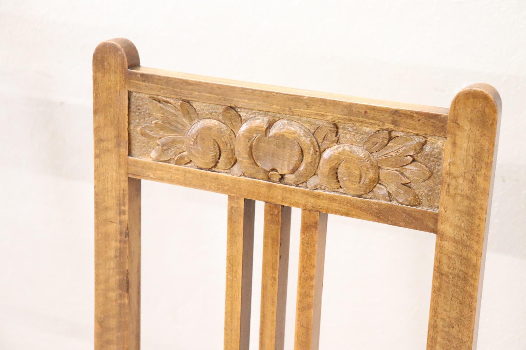 Early 20th Century 20th Century Italian Art Nouveau Style Walnut Wood Chairs, Set of Six