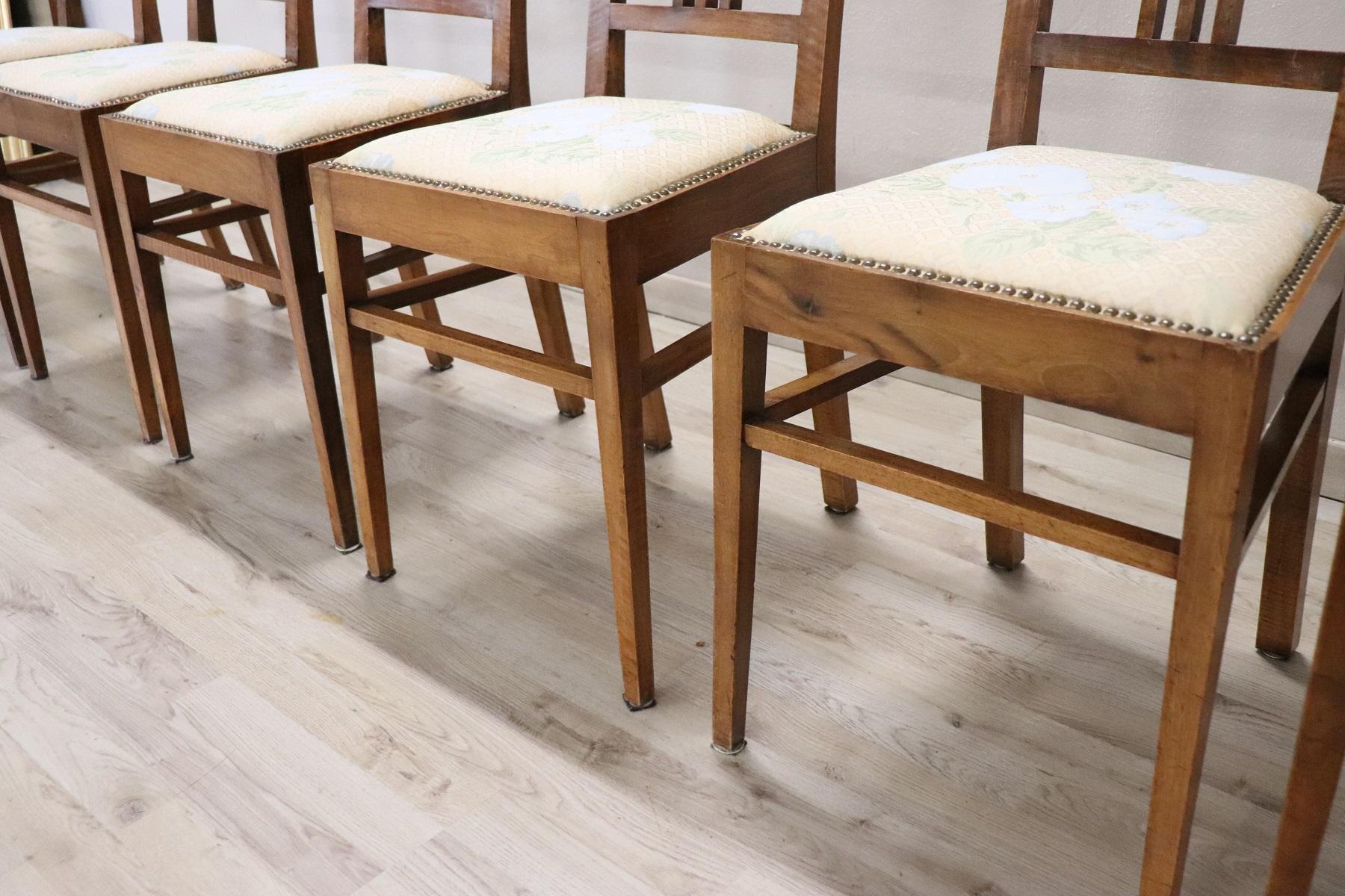20th Century Italian Art Nouveau Style Walnut Wood Chairs, Set of Six 1