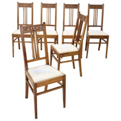 20th Century Italian Art Nouveau Style Walnut Wood Chairs, Set of Six