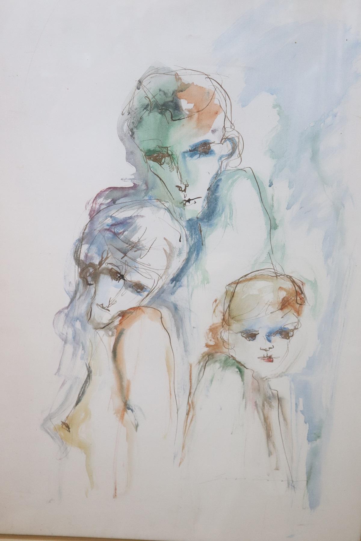 Belle aquarelle de l'artiste italien Ernesto Treccani (Milan 1920 - 2009). Vendu avec le cadre.