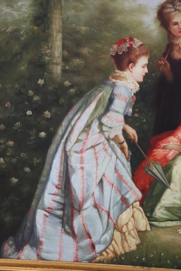 20th Century Italian Artist Large Oil Painting on Canvas Girls at the