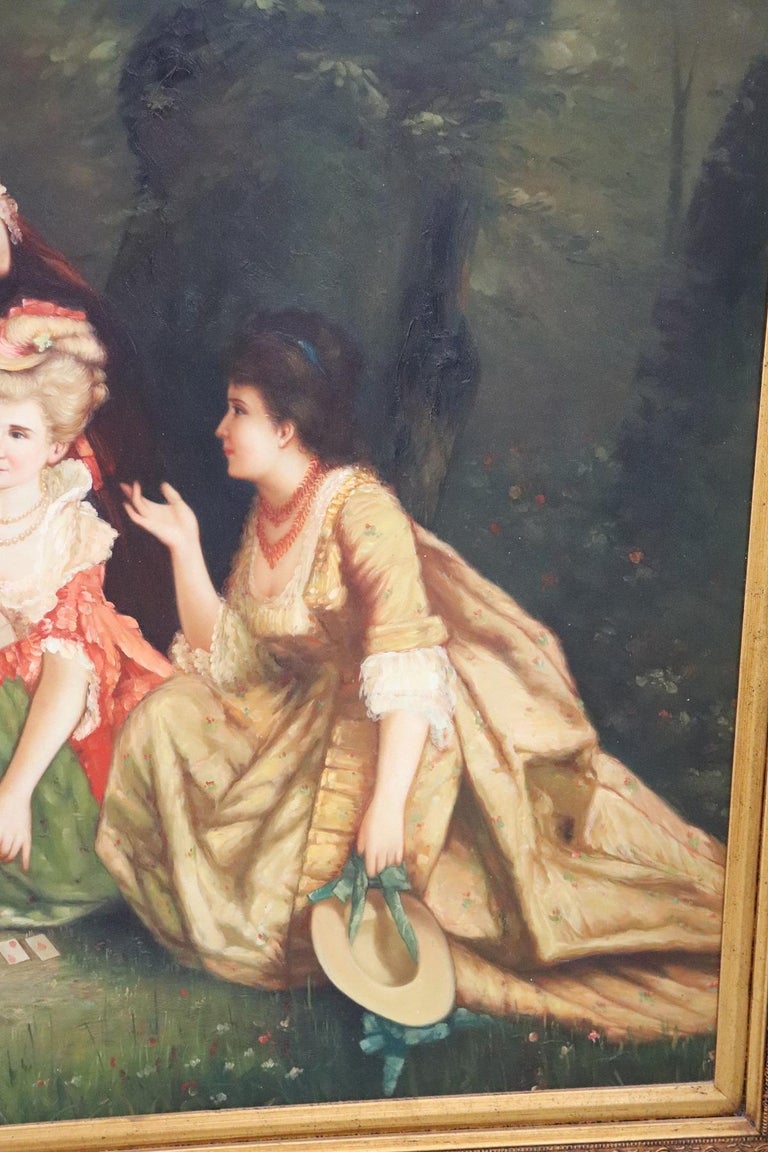 20th Century Italian Artist Large Oil Painting on Canvas Girls at the