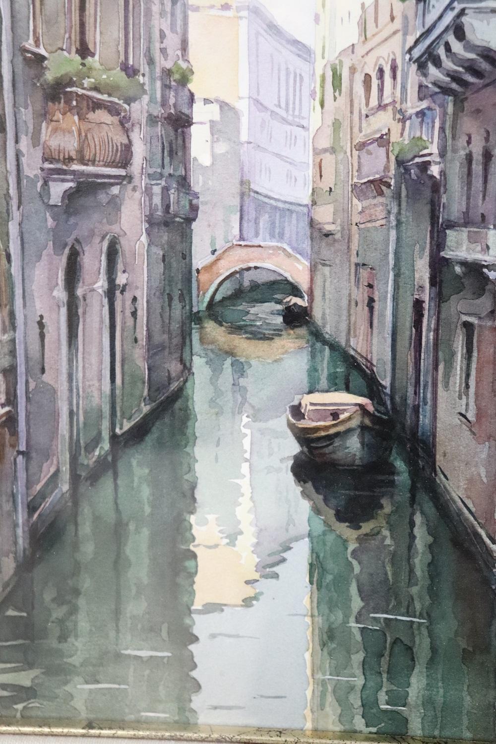 Fin du 20e siècle Peinture à l'aquarelle sur papier d'un artiste italien du 20e siècle, paysage vénitien en vente