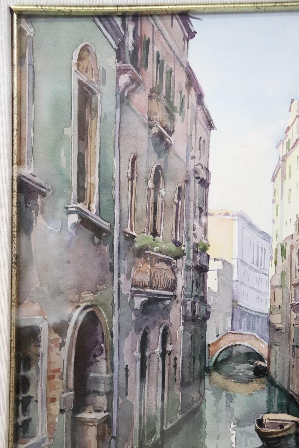 Late 20th Century 20th Century Italian Artist Watercolor Painting on Paper, Venetian Landscape For Sale