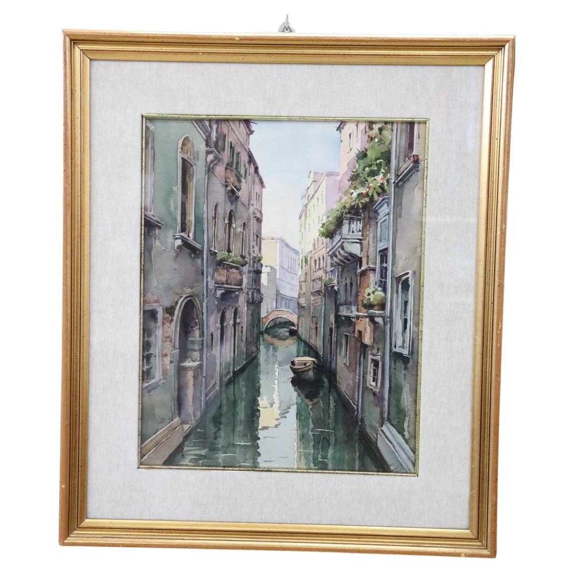 20th Century Italian Artist Watercolor Painting on Paper, Venetian Landscape