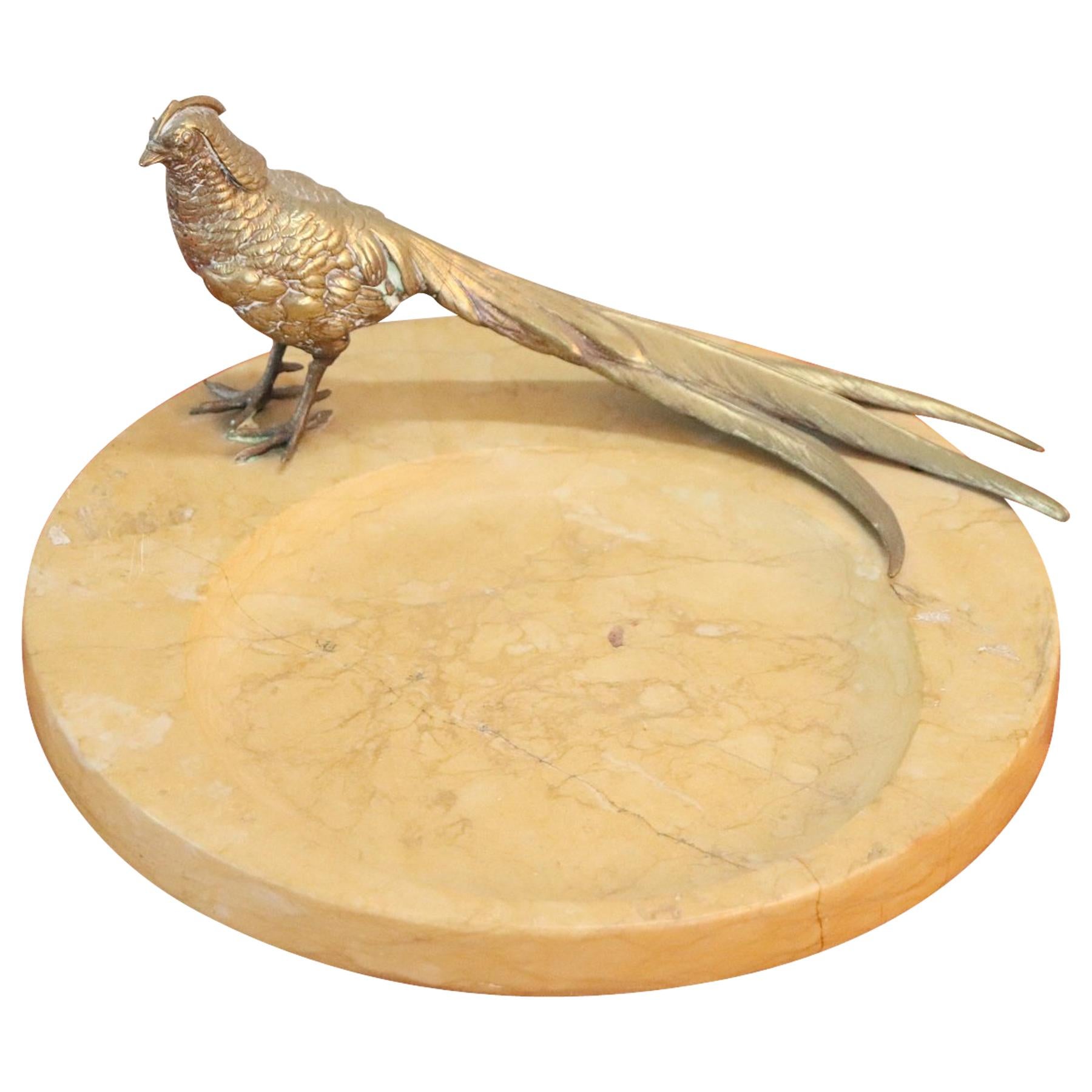 20th Century Italian Artistic Marble Plate with Gilded Bronze Bird