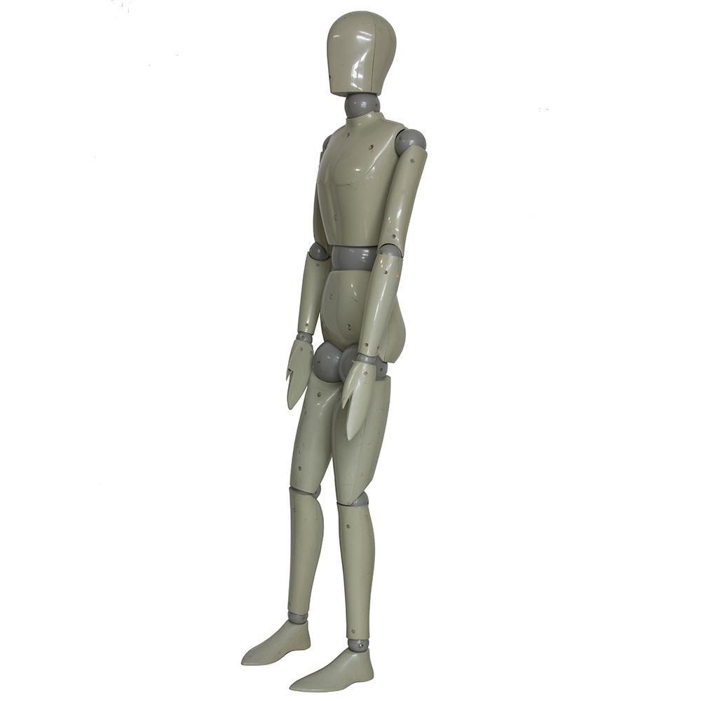 This plastic resin artist’s model mannequin was manufactured in Italy in the second half of the 20th century and has articulating ball joints for positioning. This mannequin is similar to those with makers marks such as “Artevetrina” and