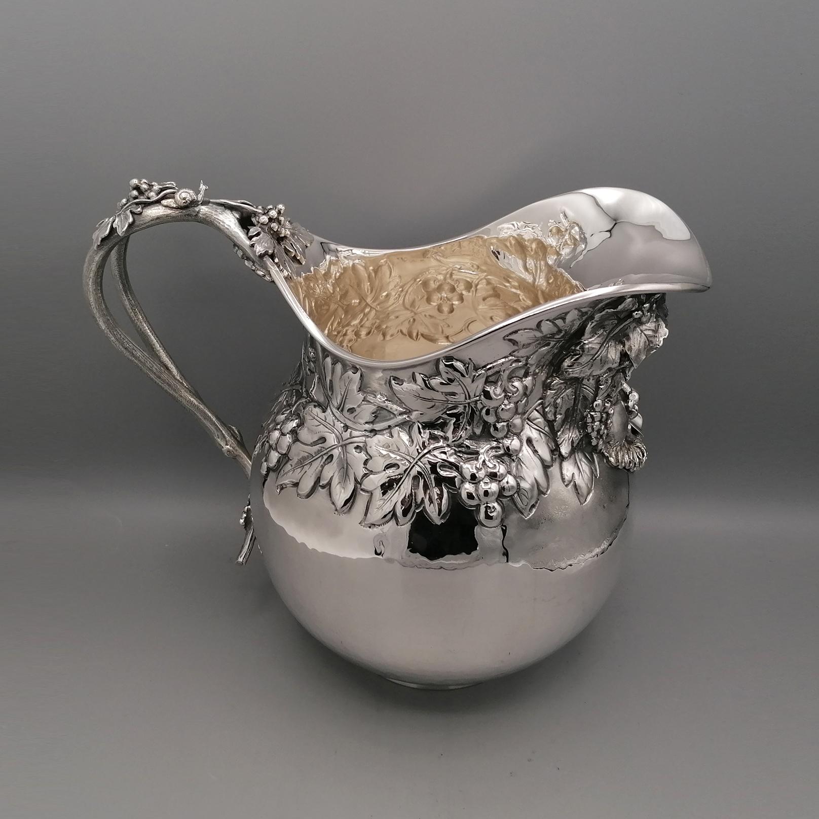 Hammered 20th Century Italian Bacco's Silver Jug. Handicraft made in Italy For Sale