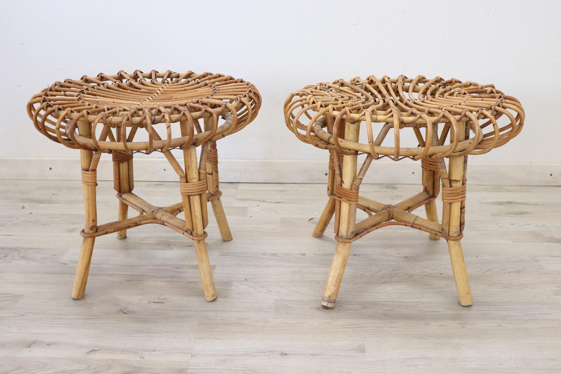 20th Century Italian Bamboo and Rattan Living Room Set of 4 Pieces, 1960s 6
