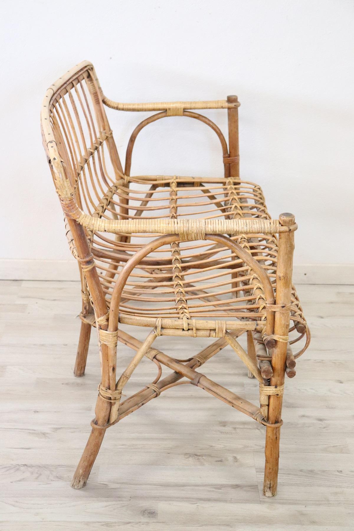 Mid-20th Century 20th Century Italian Bamboo and Rattan Living Room Set of 4 Pieces, 1960s