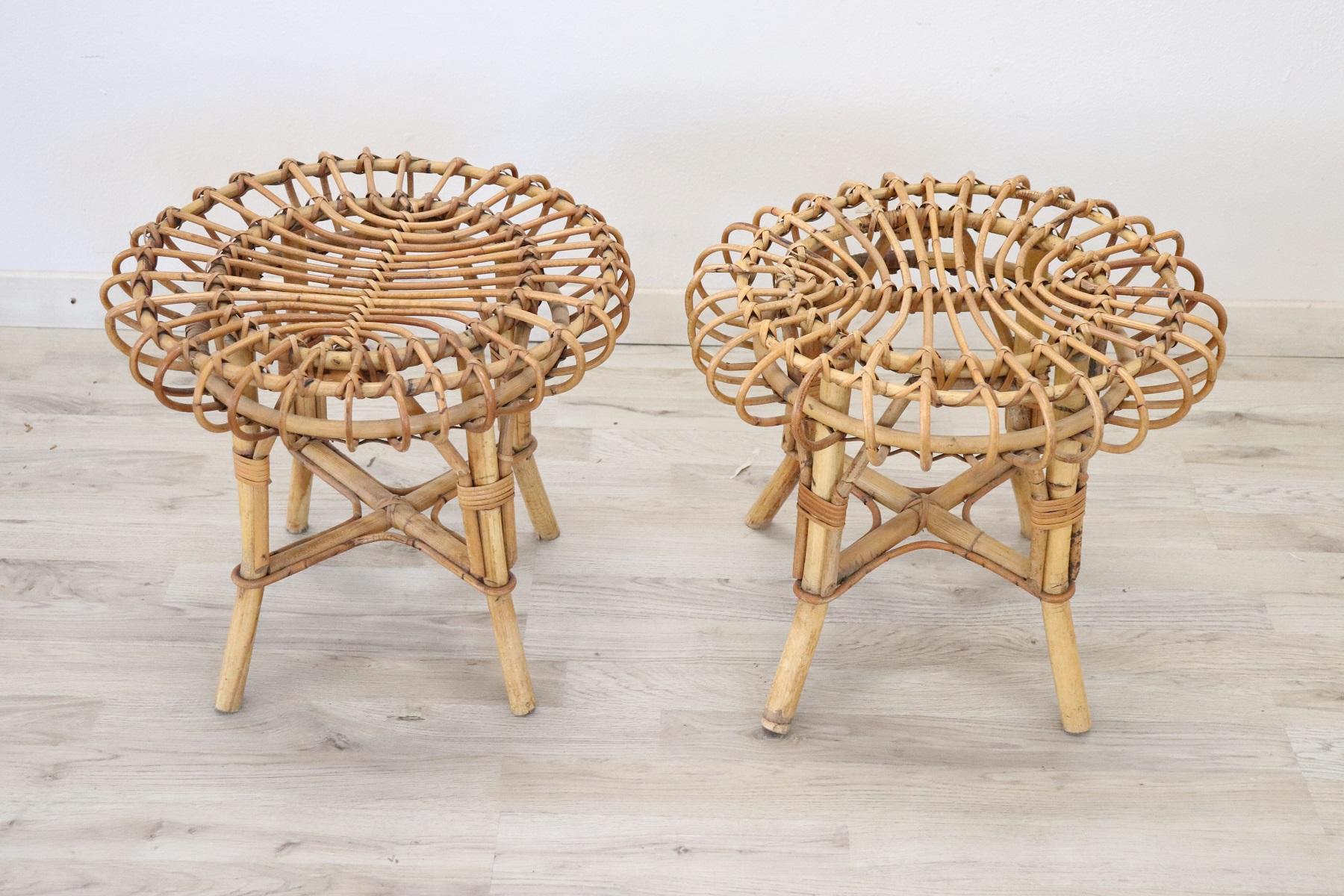 20th Century Italian Bamboo and Rattan Living Room Set of 4 Pieces, 1960s 3