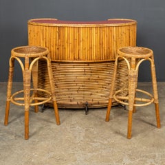 20th Century Italian Bamboo Cocktail Bar & Bar Stools, circa 1950