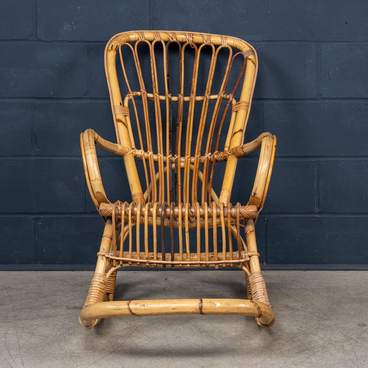 Sedia a dondolo in bambù e rattan del XX secolo, 1960 ca. In condizioni buone in vendita a Royal Tunbridge Wells, Kent
