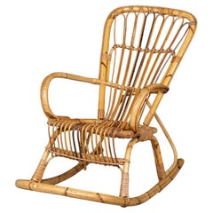 Chaise à bascule italienne du 20ème siècle en bambou et rotin, vers 1960