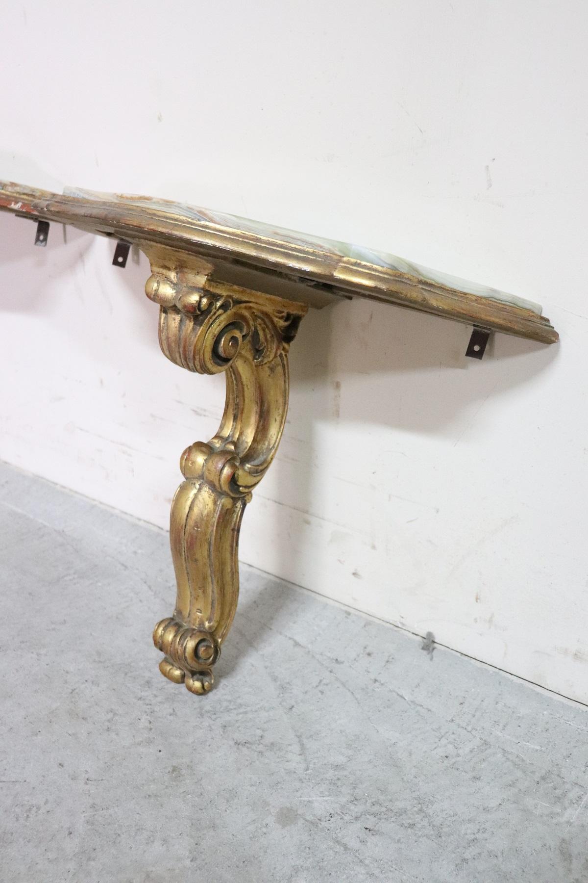 20th Century Italian Baroque Gilded Wood Pair of Console Table with Onyx Top 2