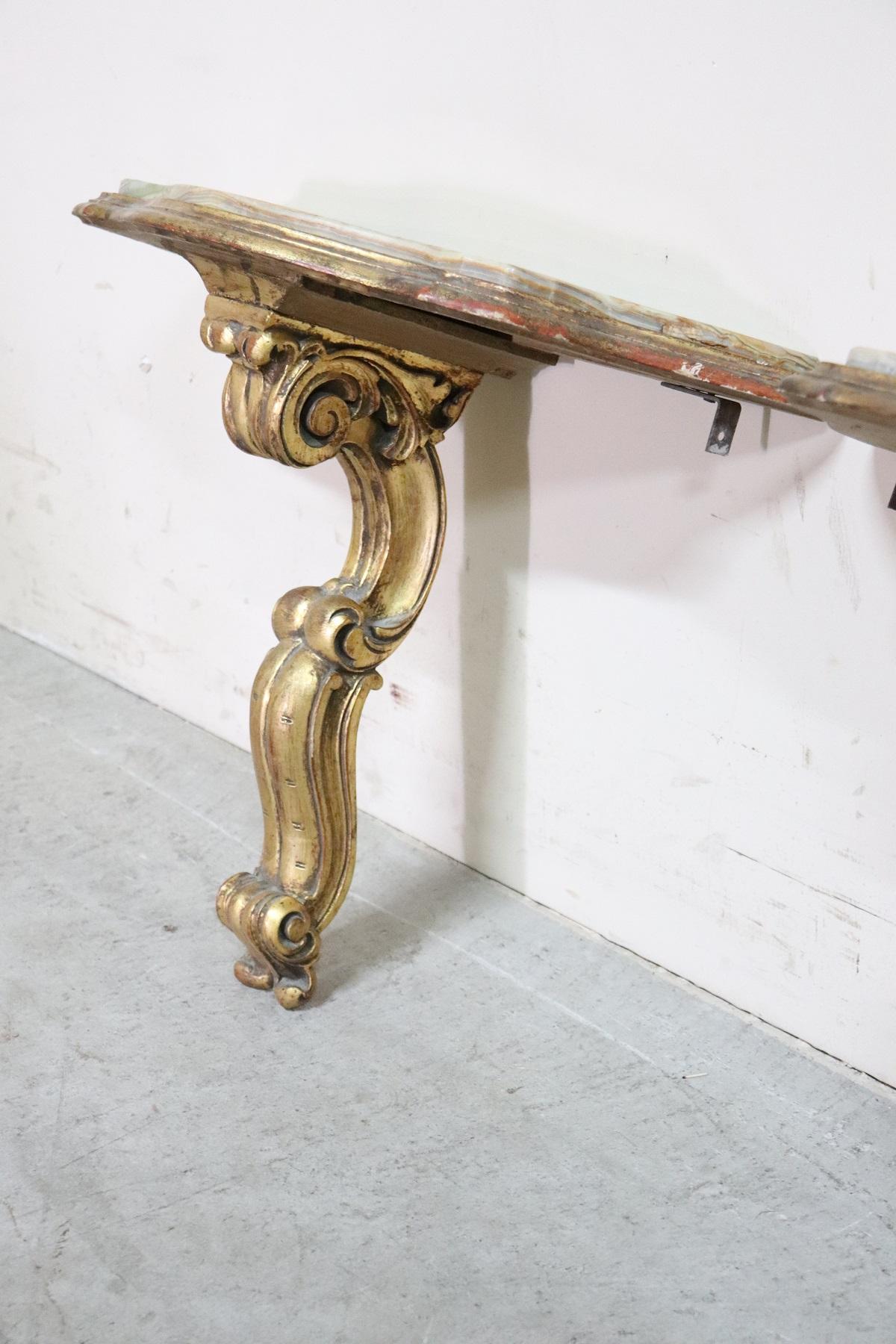 20th Century Italian Baroque Gilded Wood Pair of Console Table with Onyx Top 3