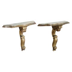 20th Century Italian Baroque Gilded Wood Pair of Console Table with Onyx Top