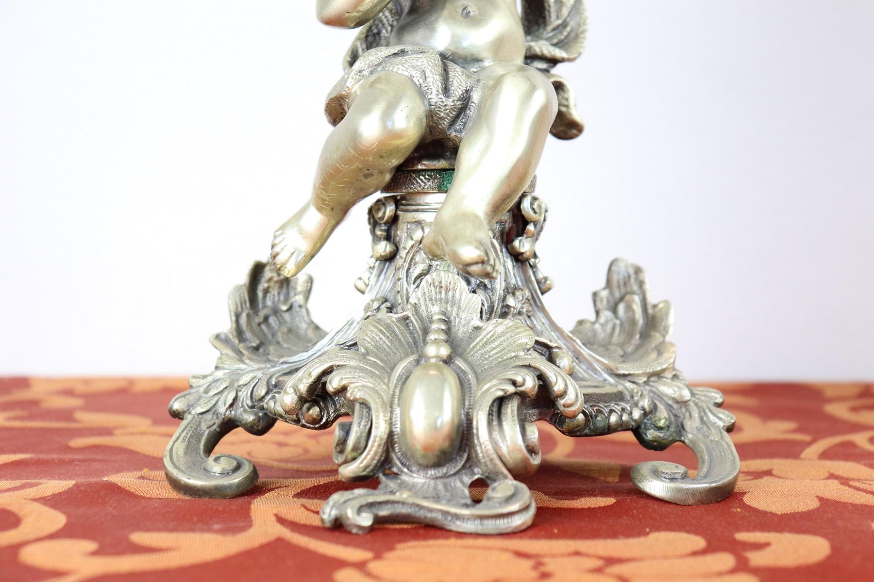 20th Century Italian Baroque Style 800 Silver Pair of Candelabras with Cherubs 6