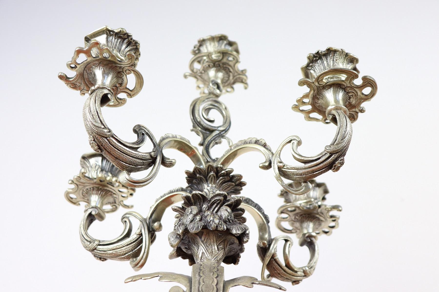 20th Century Italian Baroque Style 800 Silver Pair of Candelabras with Cherubs 11