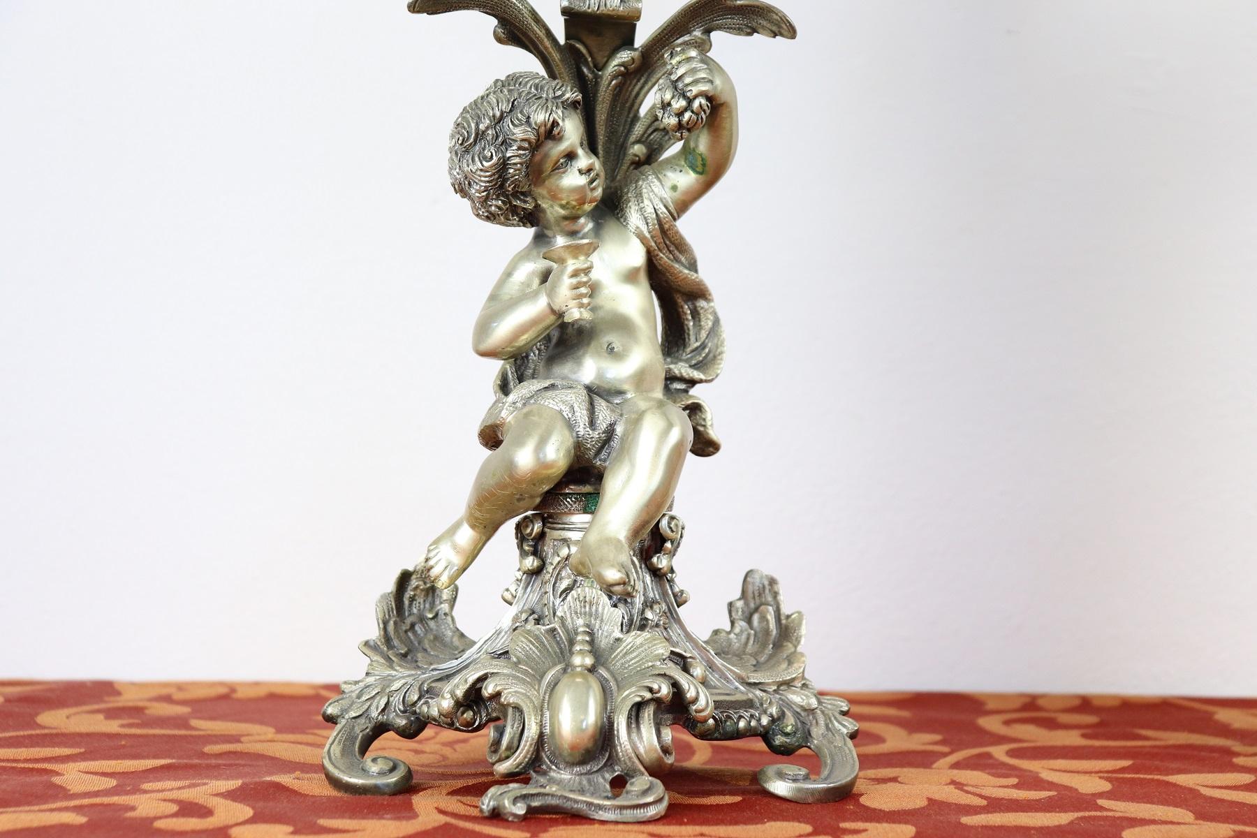 20th Century Italian Baroque Style 800 Silver Pair of Candelabras with Cherubs In Good Condition In Casale Monferrato, IT