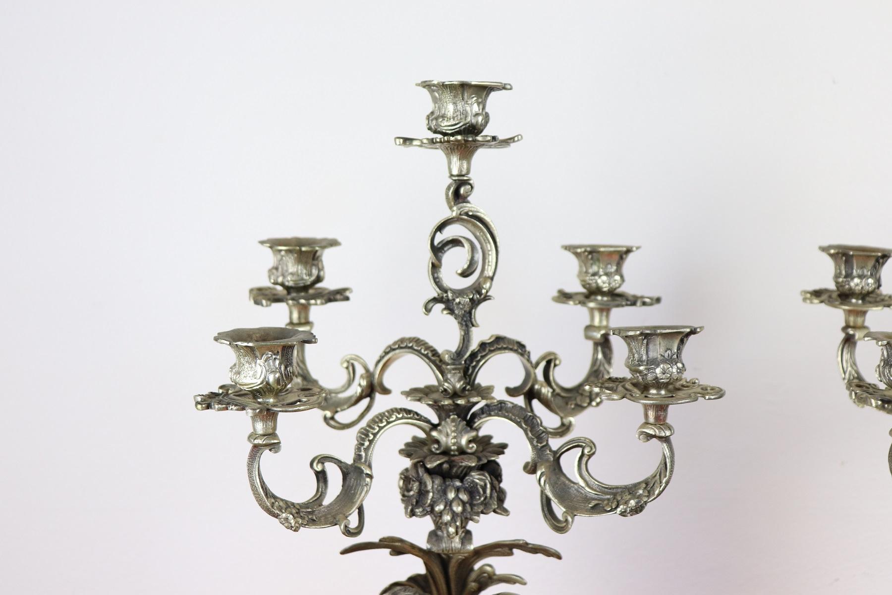 Late 20th Century 20th Century Italian Baroque Style 800 Silver Pair of Candelabras with Cherubs