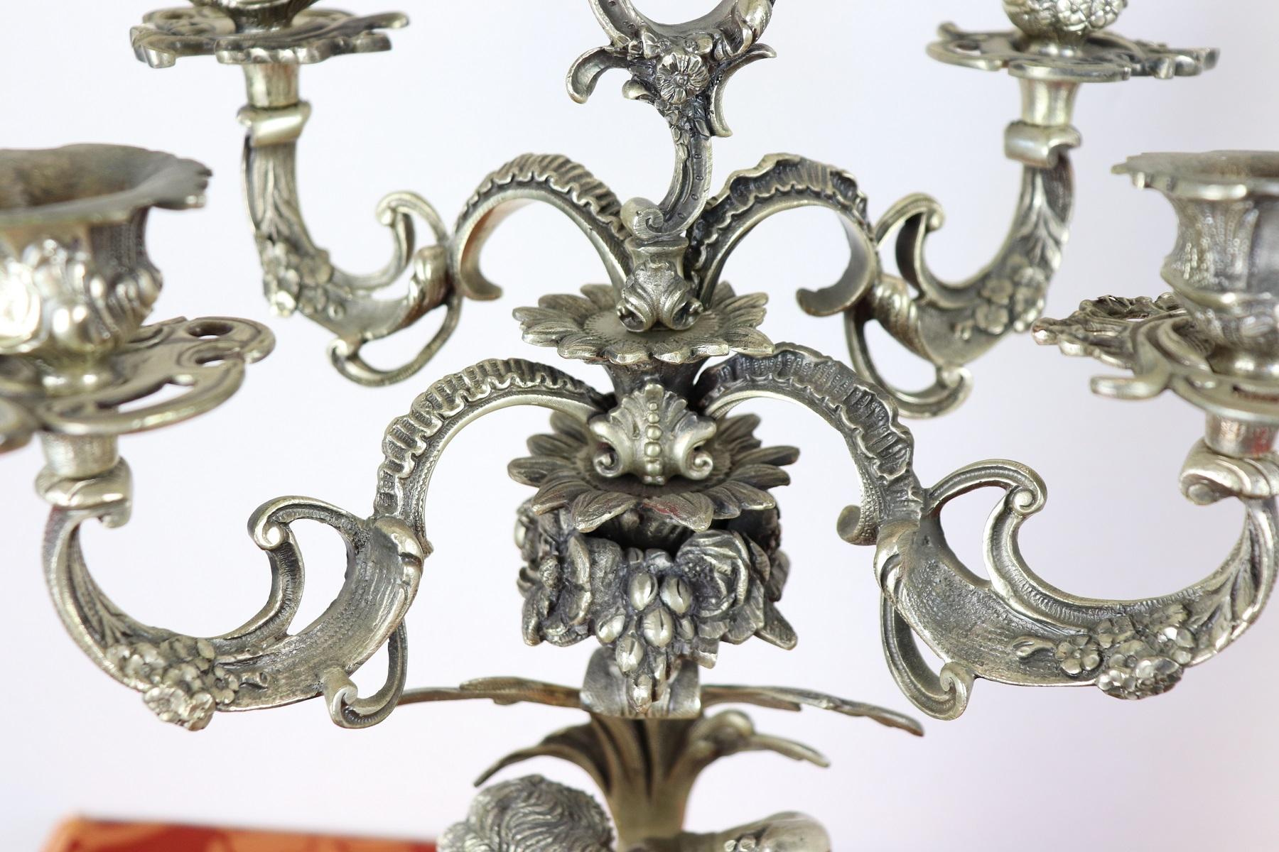 20th Century Italian Baroque Style 800 Silver Pair of Candelabras with Cherubs 2