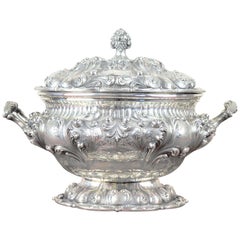 soupière ou centre de table en argent 800 de style baroque italien du 20e siècle