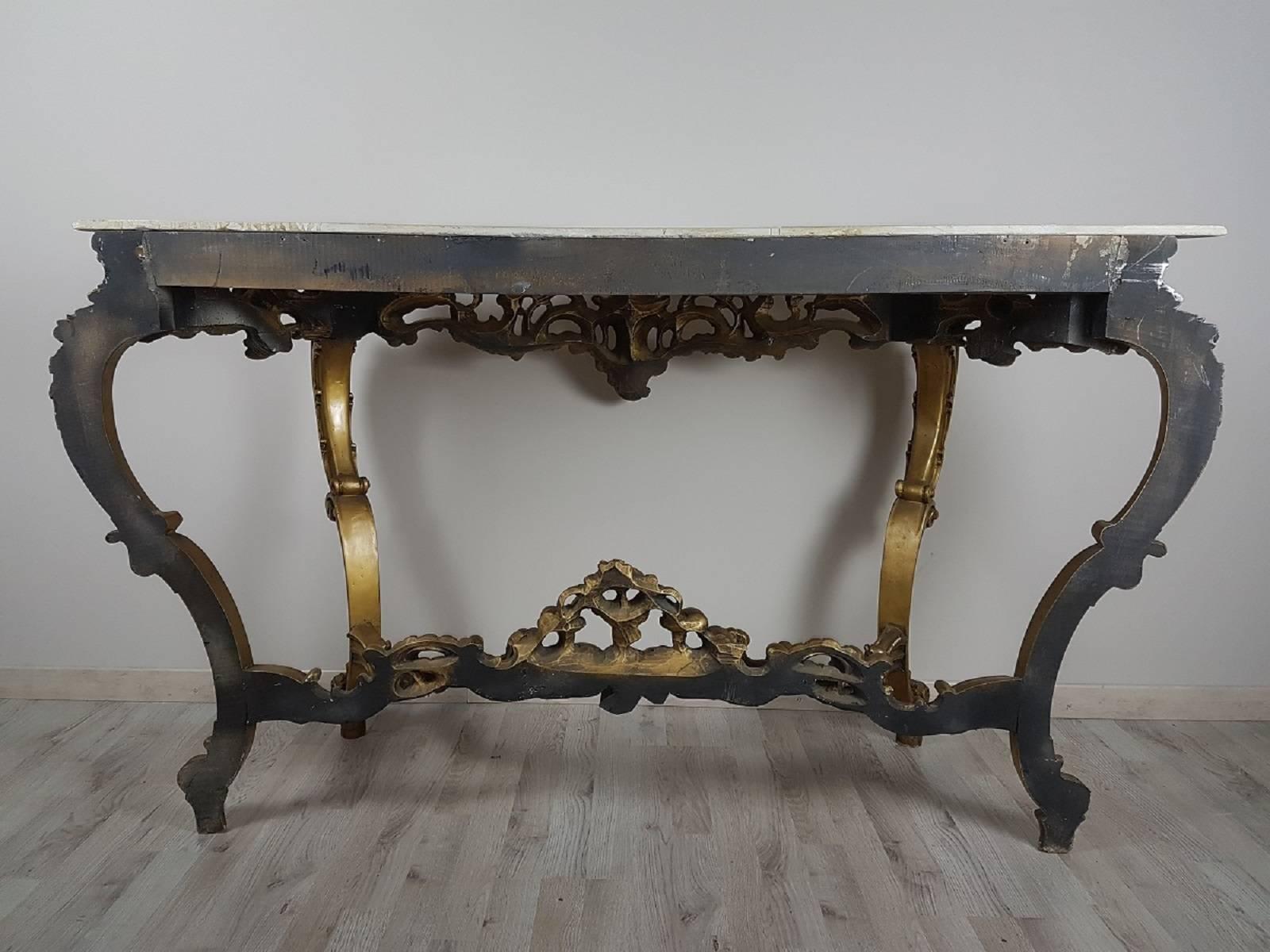 20th Century Italian Baroque Style Carved and Gilded Wood Console Table 4