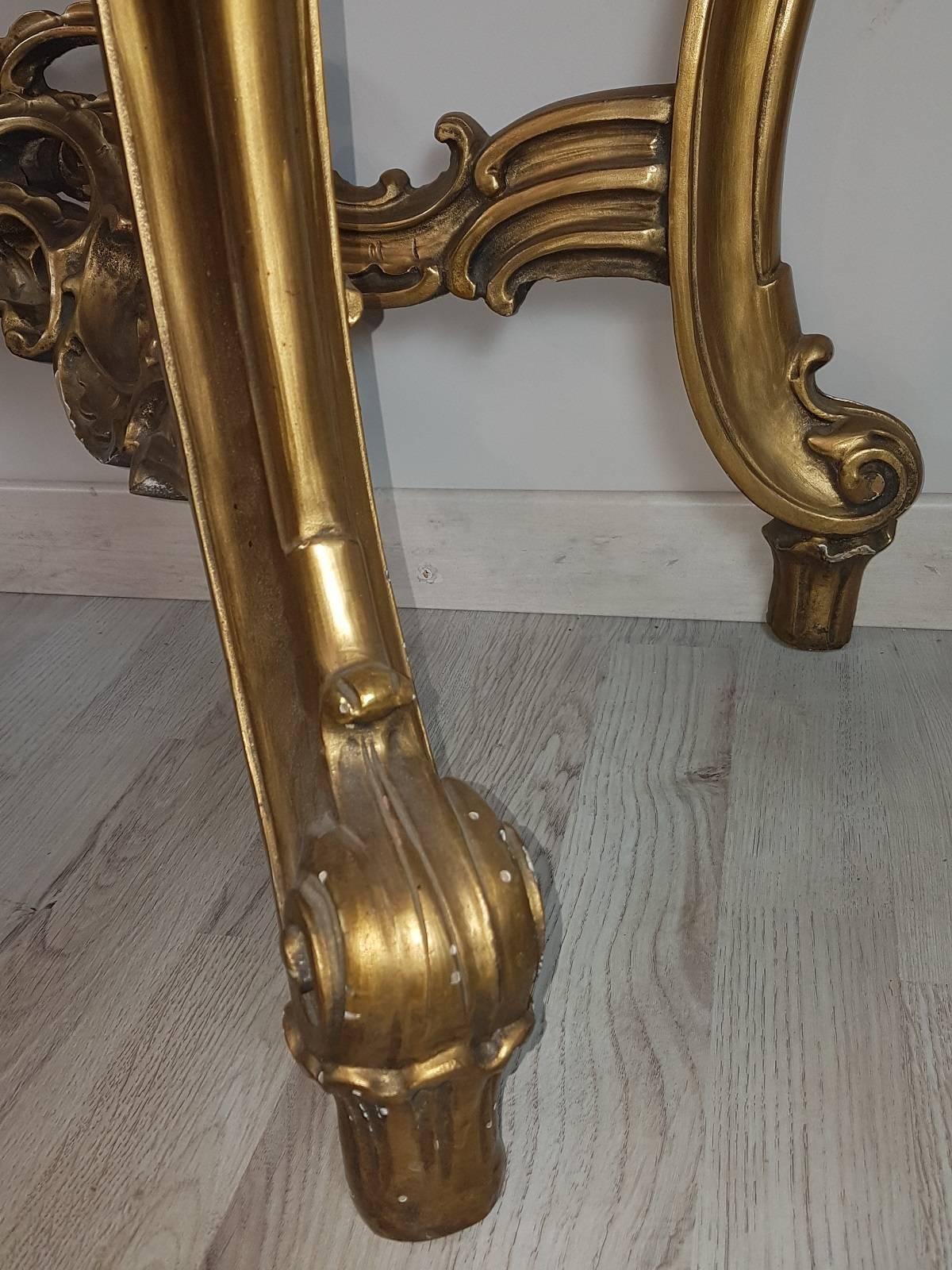 20th Century Italian Baroque Style Carved and Gilded Wood Console Table 2