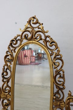 20th Century Italian Baroque Style Carved and Gilded Wood Floor Vanity Mirror