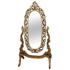 20th Century Italian Baroque Style Carved and Gilded Wood Floor Vanity Mirror