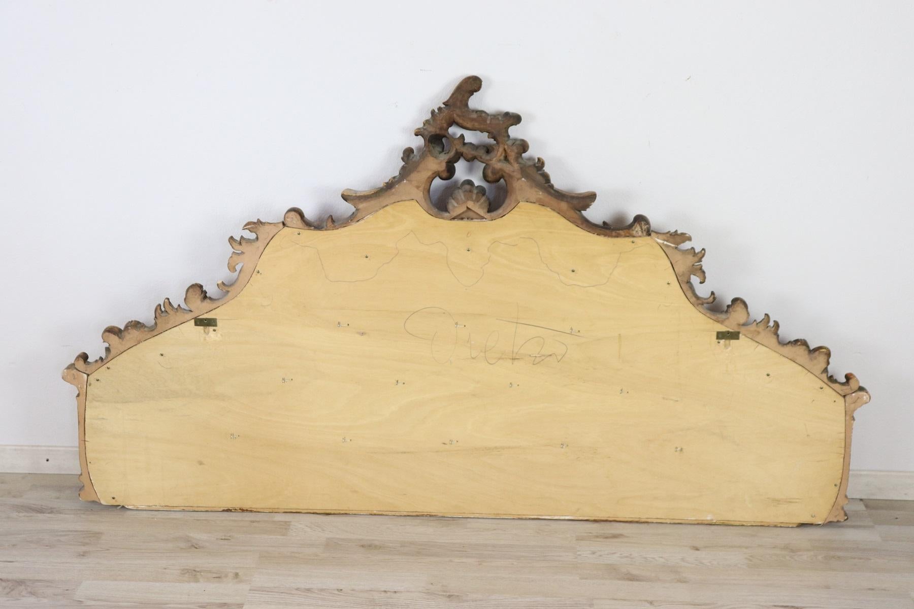 20th Century Italian Baroque Style Carved and Gilded Wood with Fabric Headboard 5