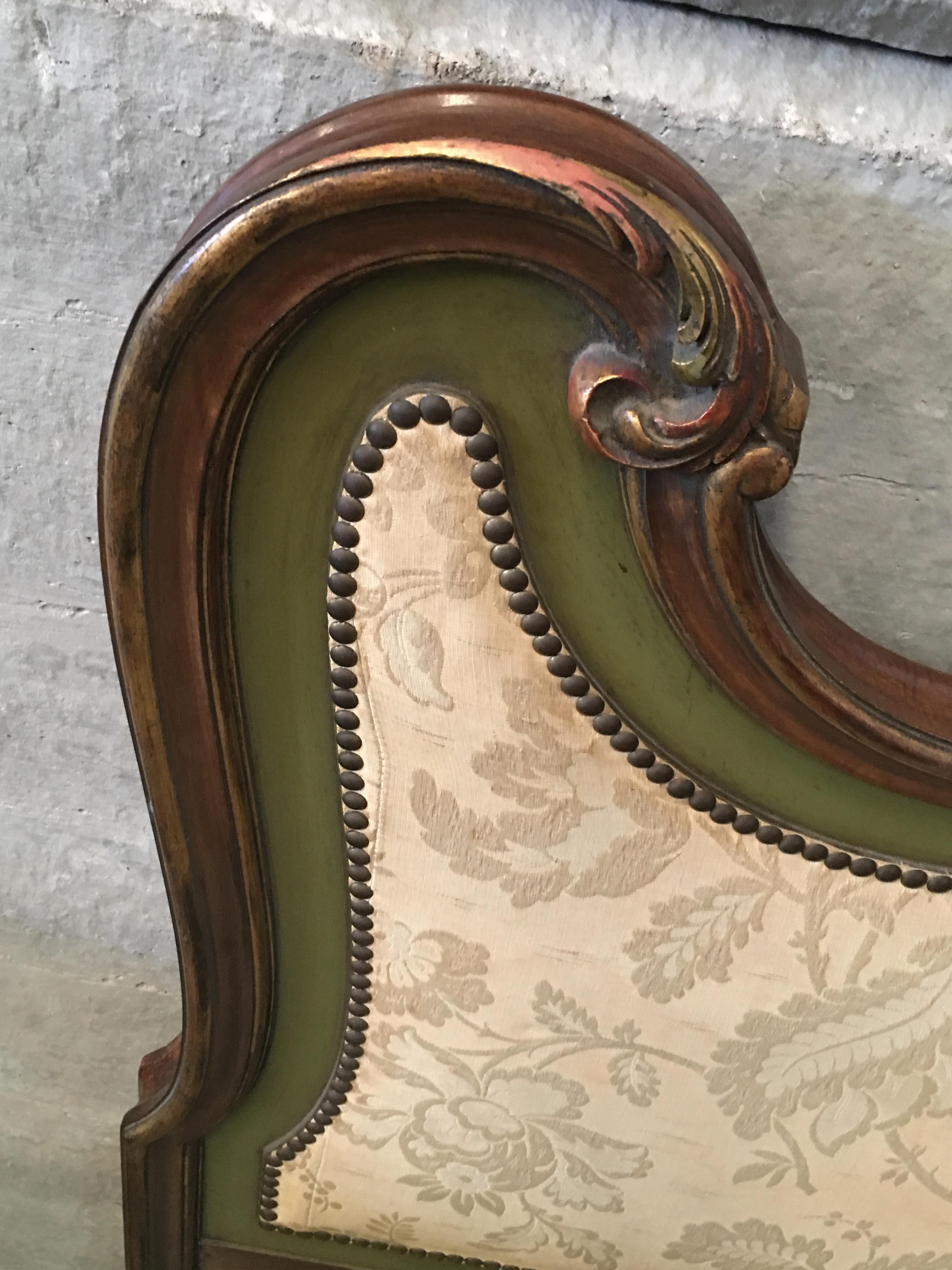 20th Century Italian Baroque Style Carved and Gilded Wood with Fabric Headboard In Excellent Condition For Sale In Miami, FL