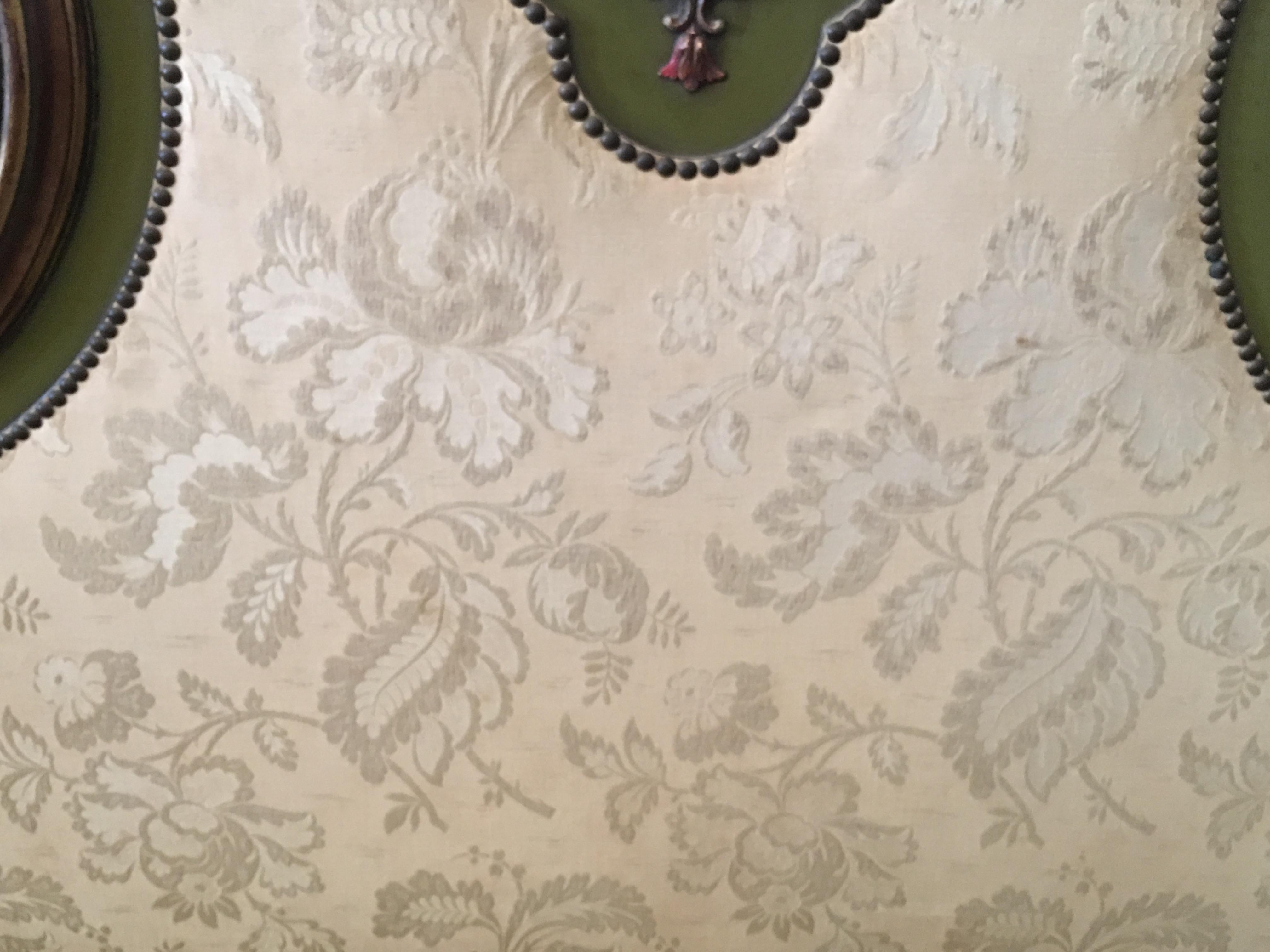 20th Century Italian Baroque Style Carved and Gilded Wood with Fabric Headboard For Sale 1