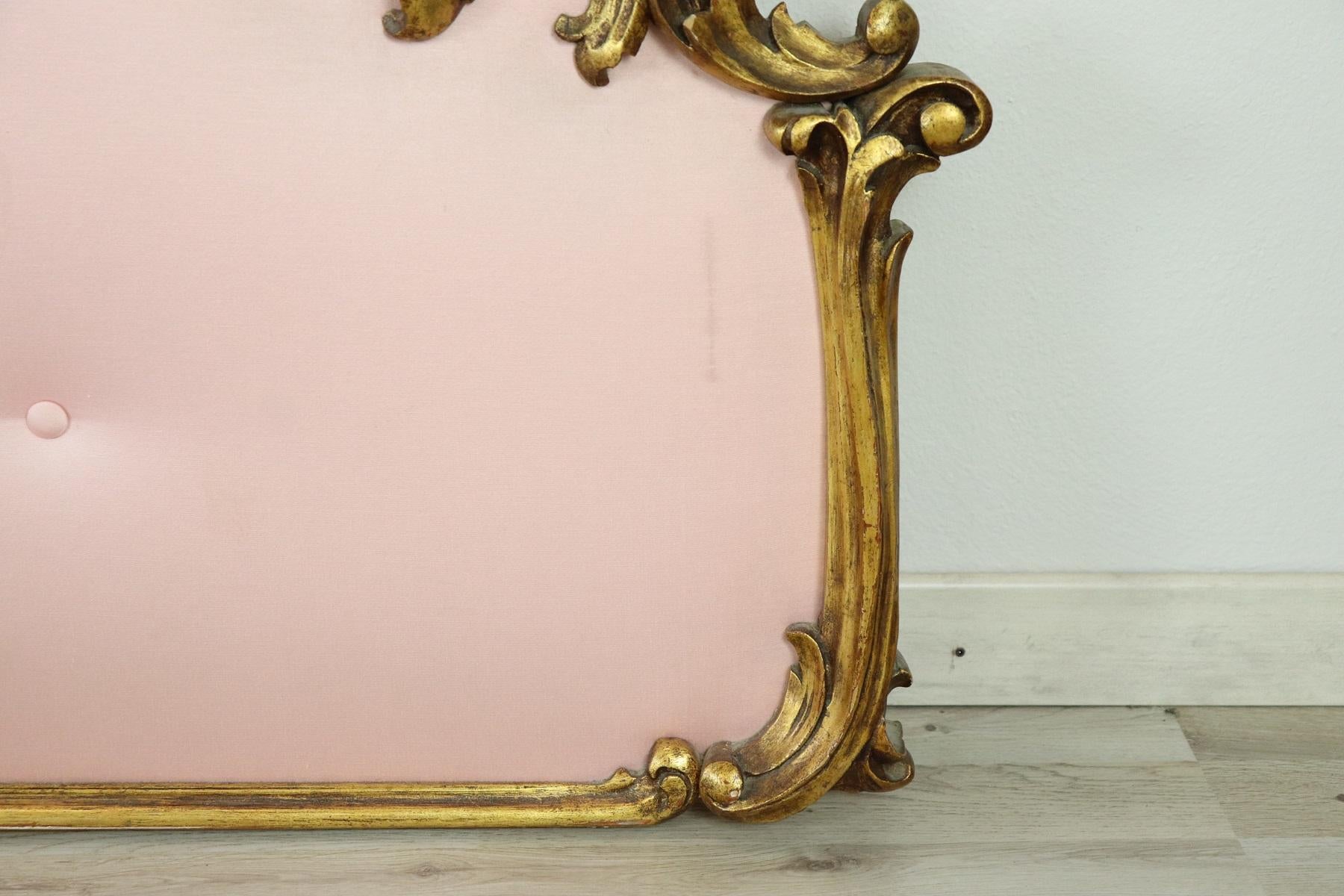 Mid-20th Century 20th Century Italian Baroque Style Carved and Gilded Wood with Fabric Headboard