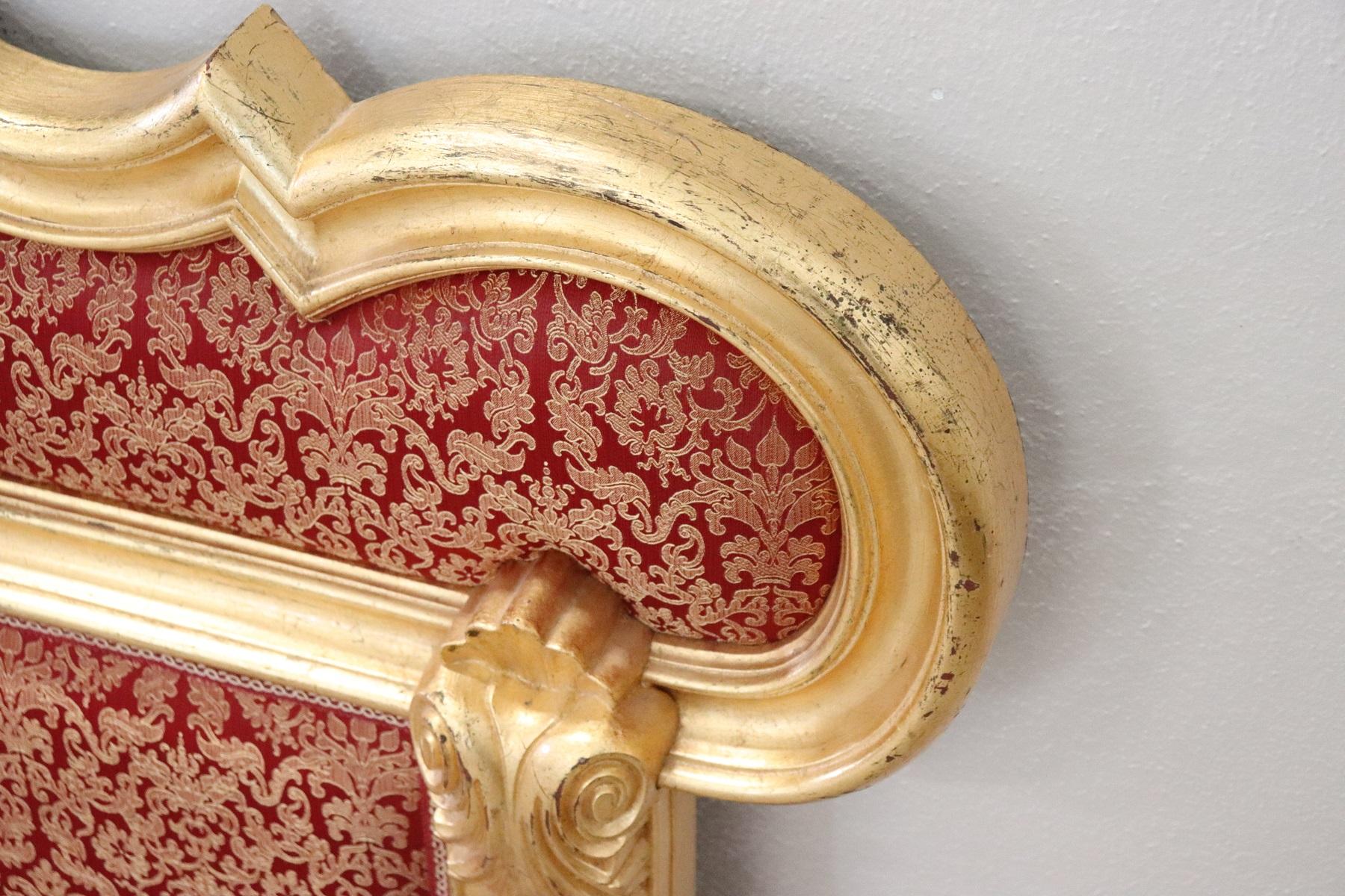 Mid-20th Century 20th Century Italian Baroque Style Carved and Gilded Wood with Fabric Headboard
