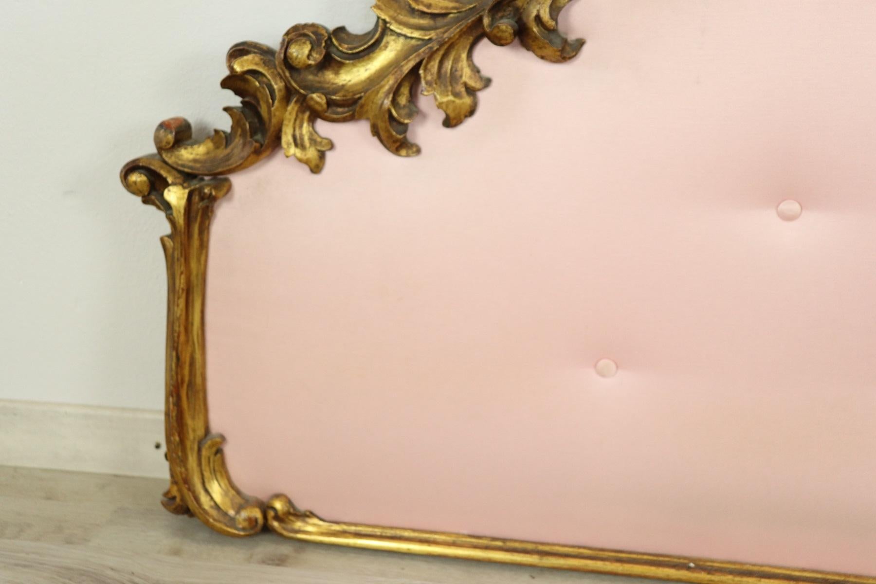 20th Century Italian Baroque Style Carved and Gilded Wood with Fabric Headboard 2