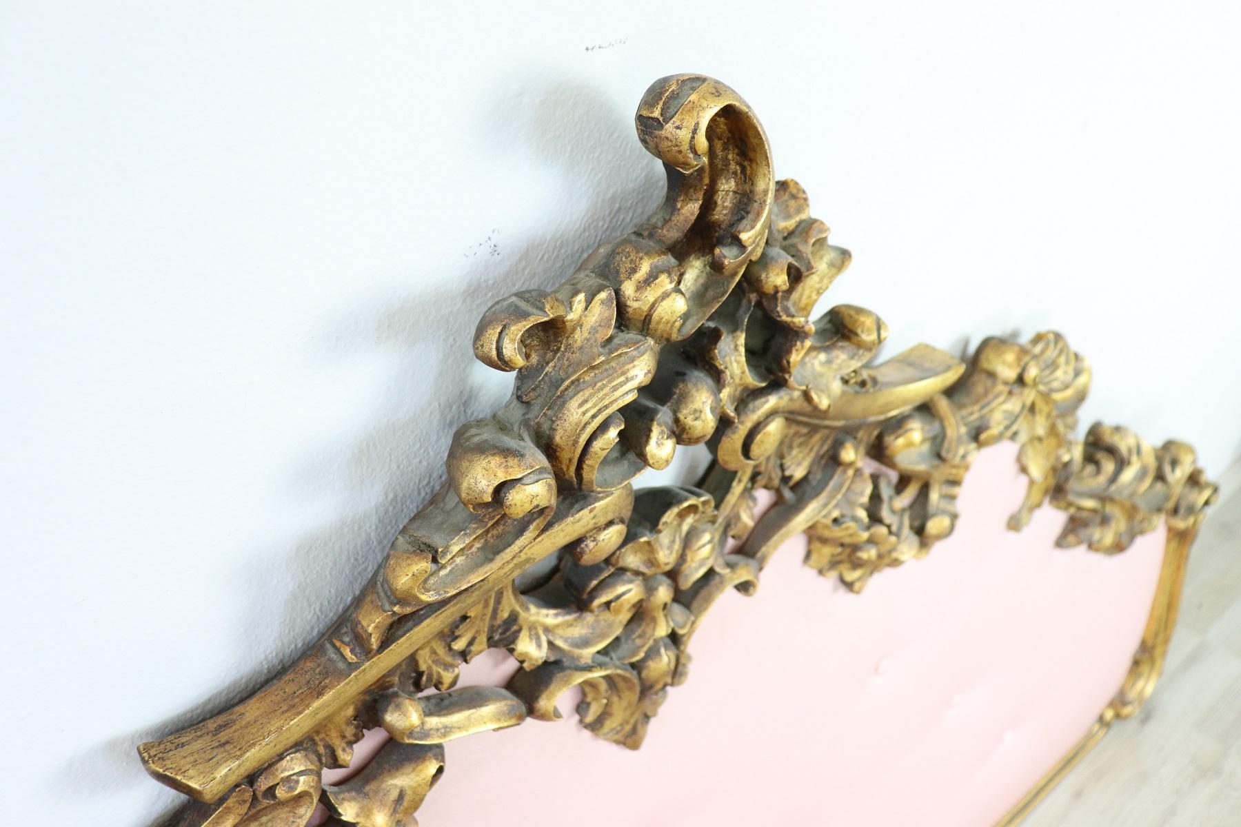 20th Century Italian Baroque Style Carved and Gilded Wood with Fabric Headboard 3