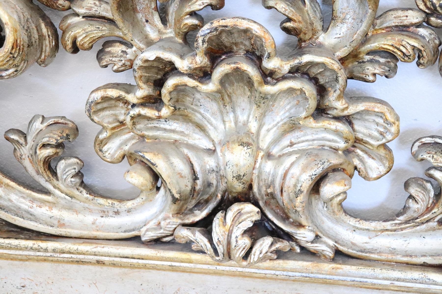 20th Century Italian Baroque Style Carved Gilded and Silvered Wood Double Bed 5