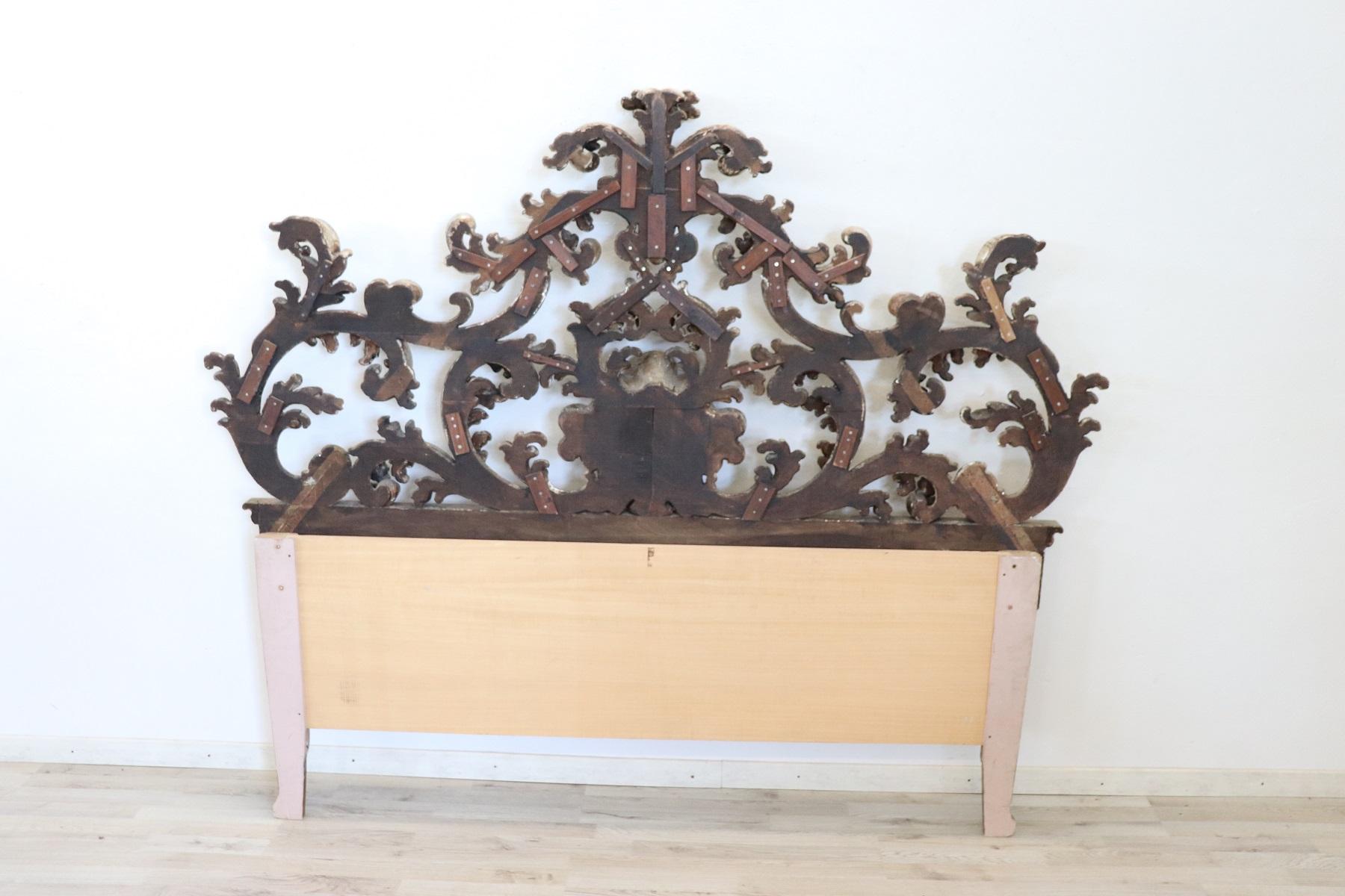 20th Century Italian Baroque Style Carved Gilded and Silvered Wood Double Bed 12