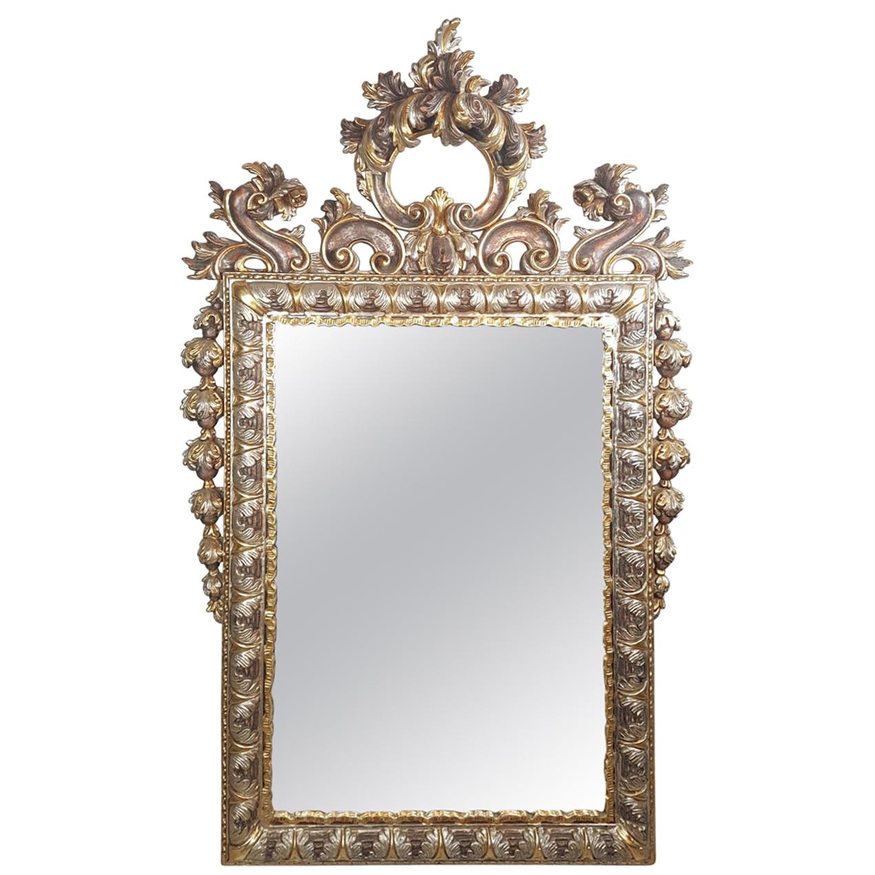 20th Century Italian Baroque Style Carved Gilded Wood Wall Mirror