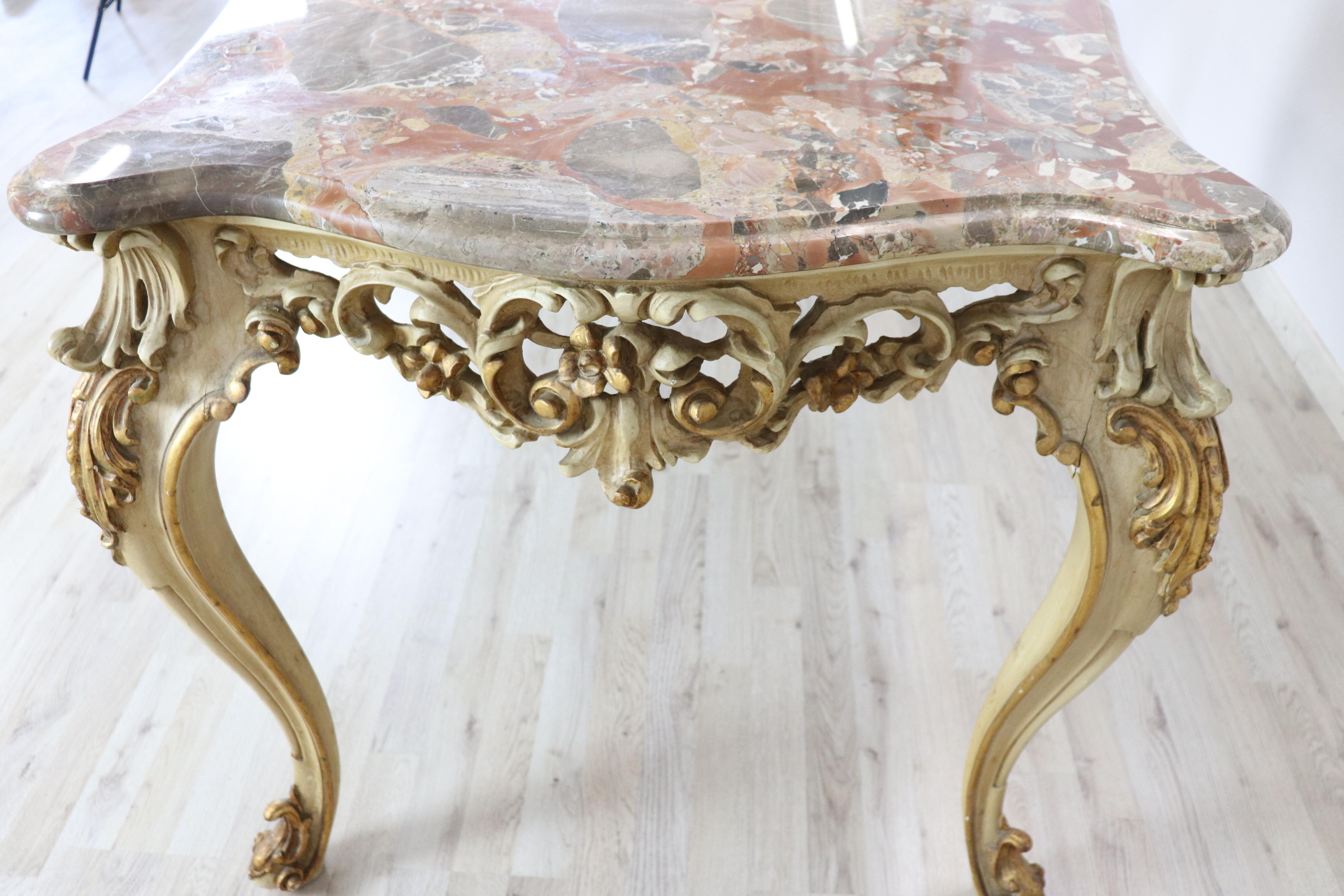 20th Century Italian Baroque Style Carved Lacquered Gilded Wood Dining Table 3
