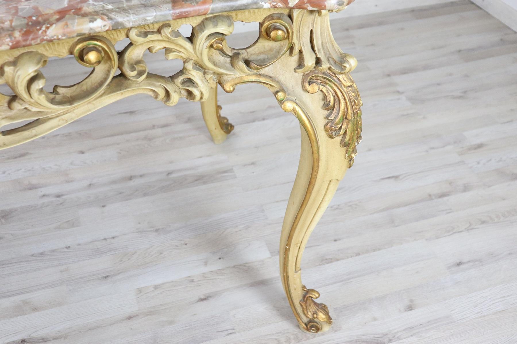 Mid-20th Century 20th Century Italian Baroque Style Carved Lacquered Gilded Wood Dining Table